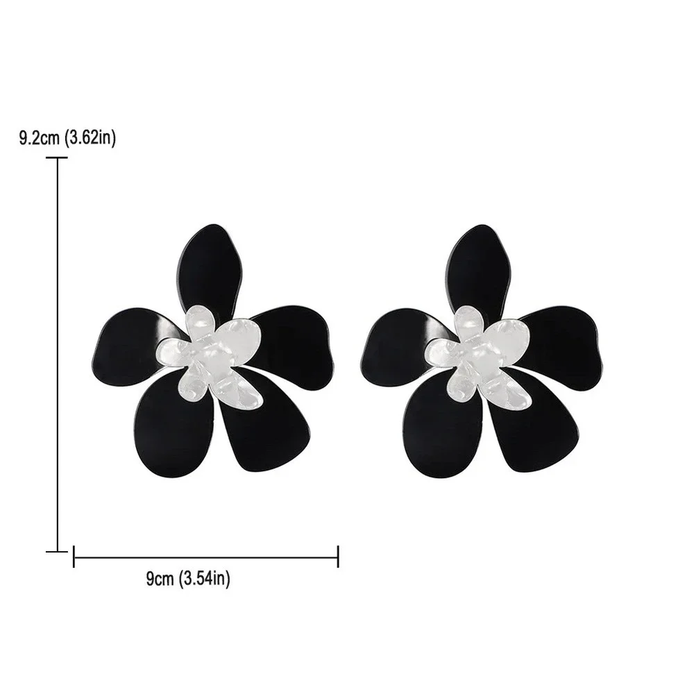 Black & Pearl‎ Floral Statement Earrings  Oversized Acrylic Flower Earrings